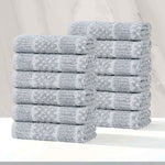 Superior Naples Cotton Blend Checkered Ribbed Face Towels, Set of 12