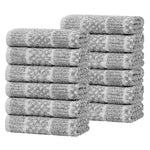 Superior Naples Cotton Blend Checkered Ribbed Face Towels, Set of 12