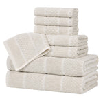 Superior Naples Cotton Blend Checkered and Ribbed 8 Piece Towel Set
