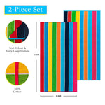 Rainbow Stripes Oversized 100% Cotton Beach Towel Set of 2 Piece