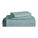 Lightweight Cotton Bedspread Set 3-Piece Remi Geometric Fringe Jacquard