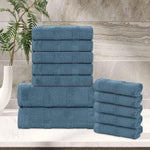 Roma Cotton Ribbed Textured Soft Absorbent 12 Piece Assorted Towel Set