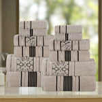 Superior Zero Twist Cotton Solid & Jacquard Floral 12 Piece Towel Set