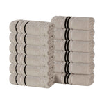Superior Zero Twist Cotton Solid Jacquard Floral Face Towel Set of 12
