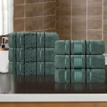 Superior Zero Twist Cotton Solid & Jacquard Floral Hand Towel Set of 6
