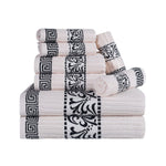 Superior Cotton 8-Piece Towel Set with Greek Scroll and Floral Pattern