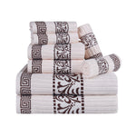 Superior Cotton 8-Piece Towel Set with Greek Scroll and Floral Pattern