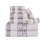 Superior Cotton 8-Piece Towel Set with Greek Scroll and Floral Pattern