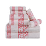 Superior Cotton 8-Piece Towel Set with Greek Scroll and Floral Pattern