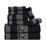 Superior Cotton 8-Piece Towel Set with Greek Scroll and Floral Pattern