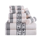 Superior Cotton 8-Piece Towel Set with Greek Scroll and Floral Pattern