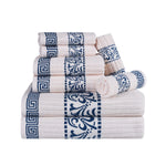 Superior Cotton 8-Piece Towel Set with Greek Scroll and Floral Pattern