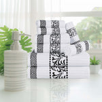 Superior Cotton 8-Piece Towel Set with Greek Scroll and Floral Pattern