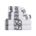 Superior Cotton 8-Piece Towel Set with Greek Scroll and Floral Pattern