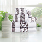 Superior Cotton 8-Piece Towel Set with Greek Scroll and Floral Pattern