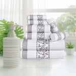Superior Cotton 8-Piece Towel Set with Greek Scroll and Floral Pattern