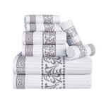 Superior Cotton 8-Piece Towel Set with Greek Scroll and Floral Pattern