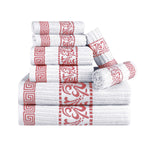 Superior Cotton 8-Piece Towel Set with Greek Scroll and Floral Pattern