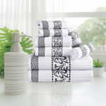 Superior Cotton 8-Piece Towel Set with Greek Scroll and Floral Pattern