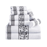 Superior Cotton 8-Piece Towel Set with Greek Scroll and Floral Pattern