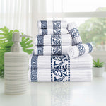 Superior Cotton 8-Piece Towel Set with Greek Scroll and Floral Pattern