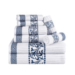 Superior Cotton 8-Piece Towel Set with Greek Scroll and Floral Pattern