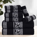 Superior Cotton 8-Piece Towel Set with Greek Scroll and Floral Pattern