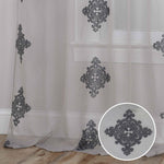 Traditional Embroidered Damask Sheer Grommet Curtain Panel Set