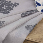Traditional Embroidered Damask Sheer Grommet Curtain Panel Set