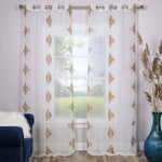 Traditional Embroidered Damask Sheer Grommet Curtain Panel Set