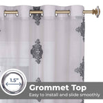 Traditional Embroidered Damask Sheer Grommet Curtain Panel Set