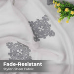 Traditional Embroidered Damask Sheer Grommet Curtain Panel Set