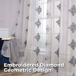 Traditional Embroidered Damask Sheer Grommet Curtain Panel Set