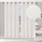 Traditional Embroidered Scroll Sheer Grommet Curtain Panel Set