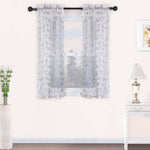 Traditional Embroidered Scroll Sheer Grommet Curtain Panel Set