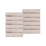 Superior Turkish Cotton Jacquard Herringbone Solid 12 Piece Face Towel