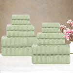 Superior Zuma Zero Twist Cotton Waffle Stripes 12 Piece Towel Set